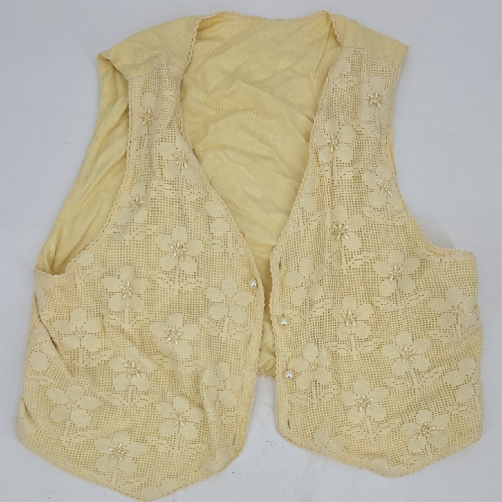 Vintage Reverisble Floral Lace Vest in Yellow